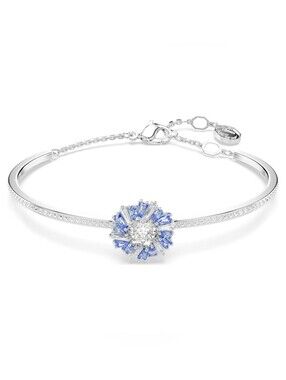 Swarovski Idyllia Flower Bangle – Blue Crystals, Rhodium Plated